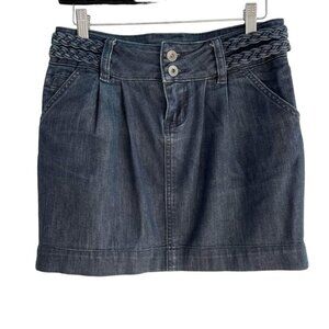 DISH JEANS Blue Denim Jean Mini Skirt Braided Belt Detail & Pockets Size 26